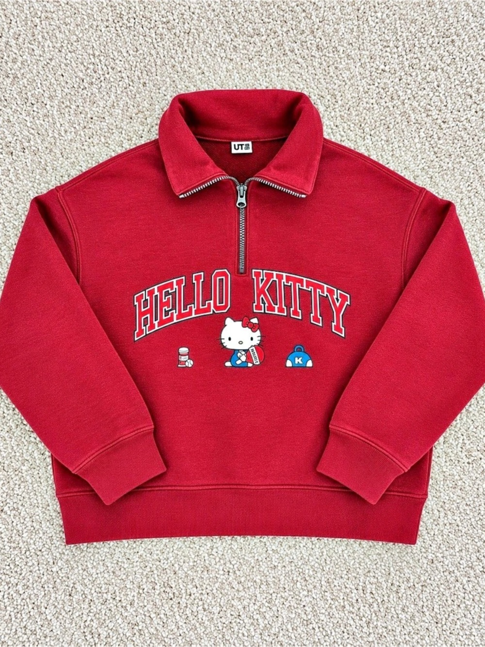 Uniqlo UT Hello Kitty Kids Quarter Zip Sweatshirt Red Size 7-8 Sanrio Pullover
